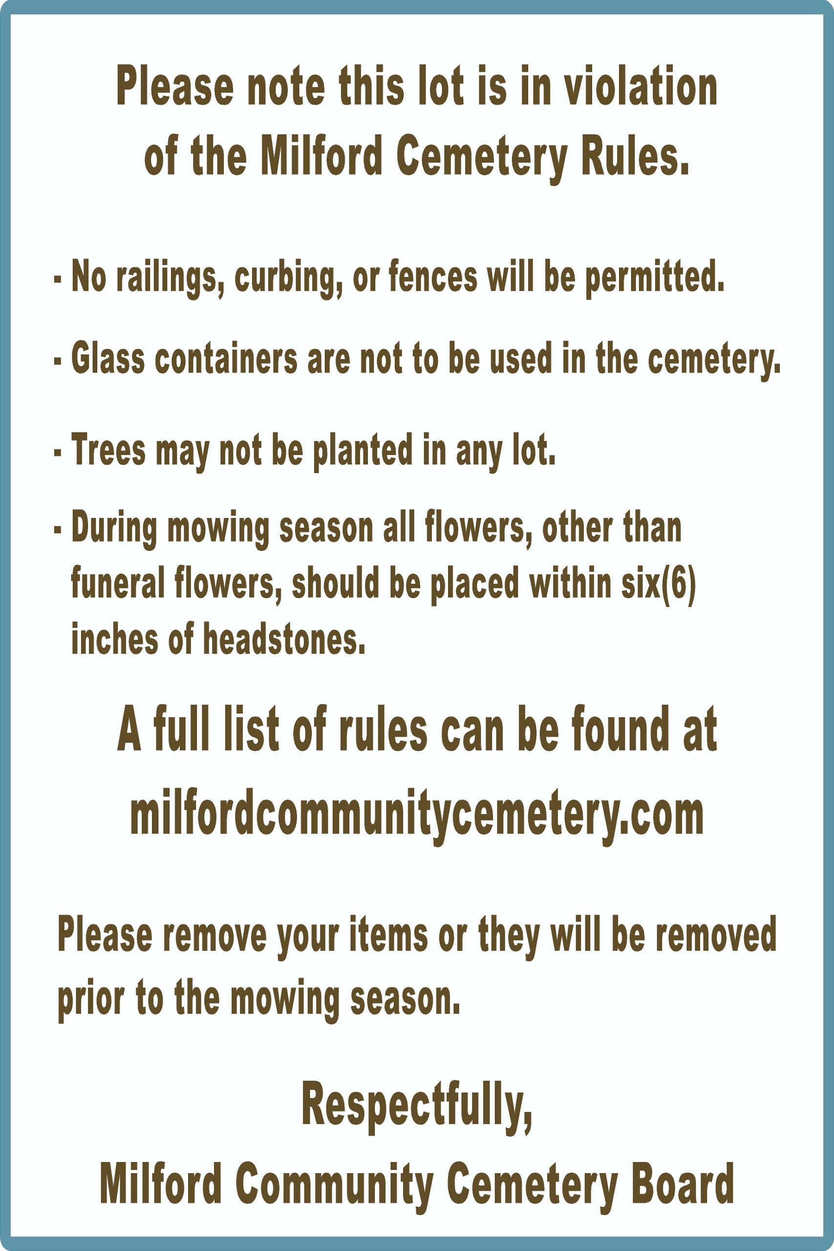 Cemetery signs
